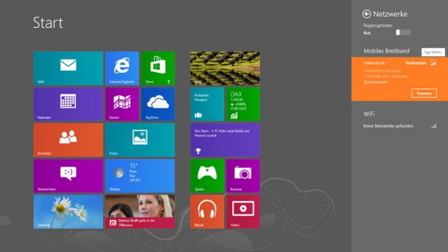Windows 8 Startscreeen und Netzwerk